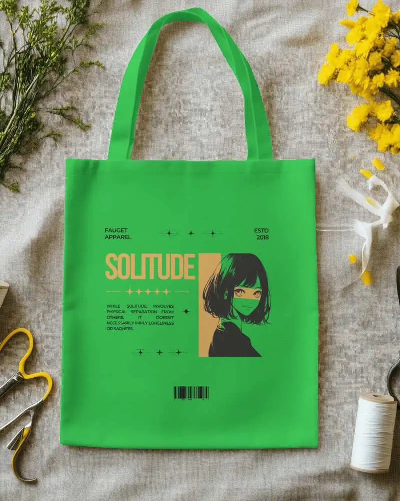 Nature Inspired Totebag Mockup Featuring Anime Style Illustration And Hand Drawn Decorations Organic And Artistic Ambience