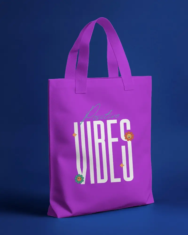 Stylish Showcase Tote Bag Mockup Fabric Placed On Deep Blue Backdrop Trendy Contemporary Soft Shadow Luxury Display