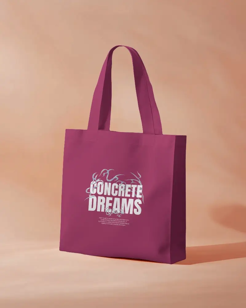 Modern Showcase Tote Bag Mockup On Peach Background Urban Trendy Soft Lighting Elegant Product Presentation