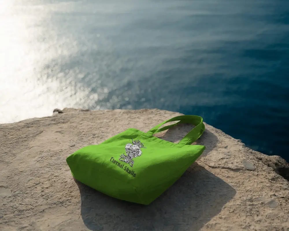 Eco Friendly Reusable Tote Bag Mockup On Rocky Surface By The Ocean Water Background 0302