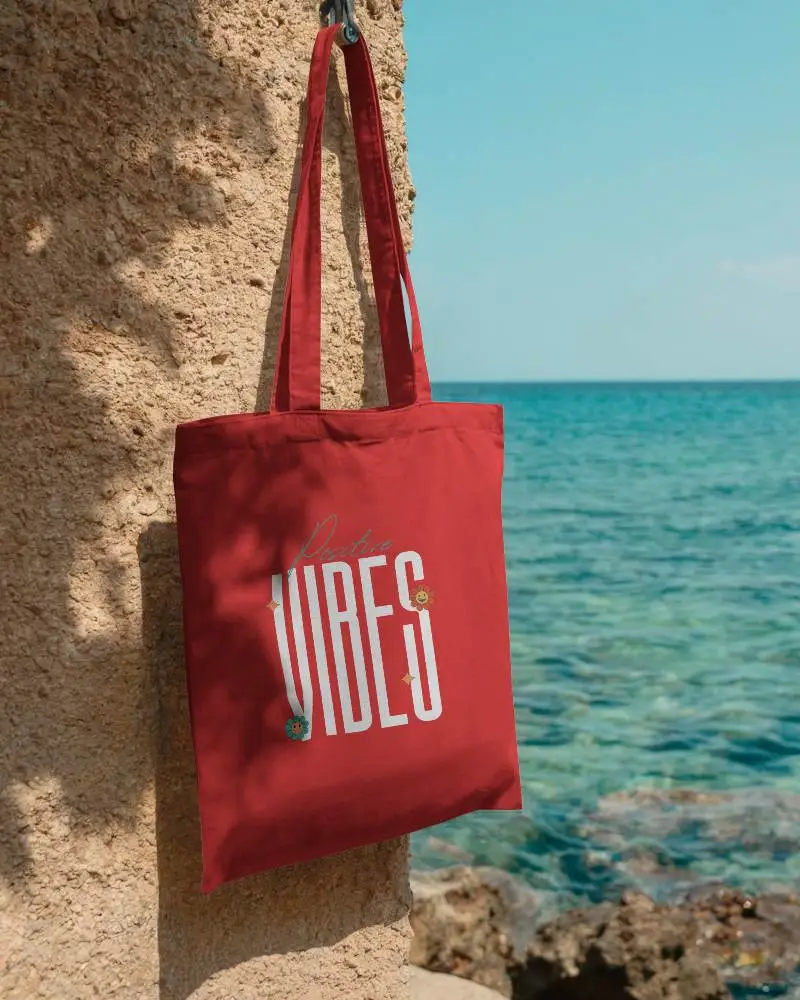 Beachside Summer Tote Bag Mockup On Rough Surface With Ocean View And Bright Natural Light 0307