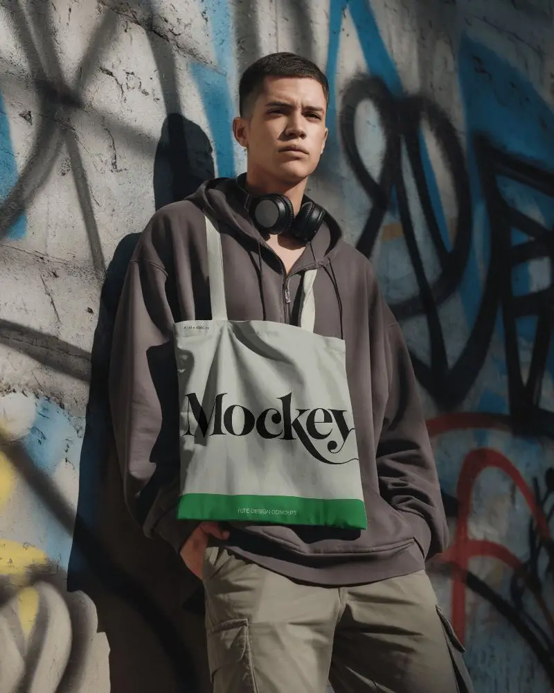 Trendy Urban Street Style Tote Bag Mockup For Fashion And Accessory Promotions 0311