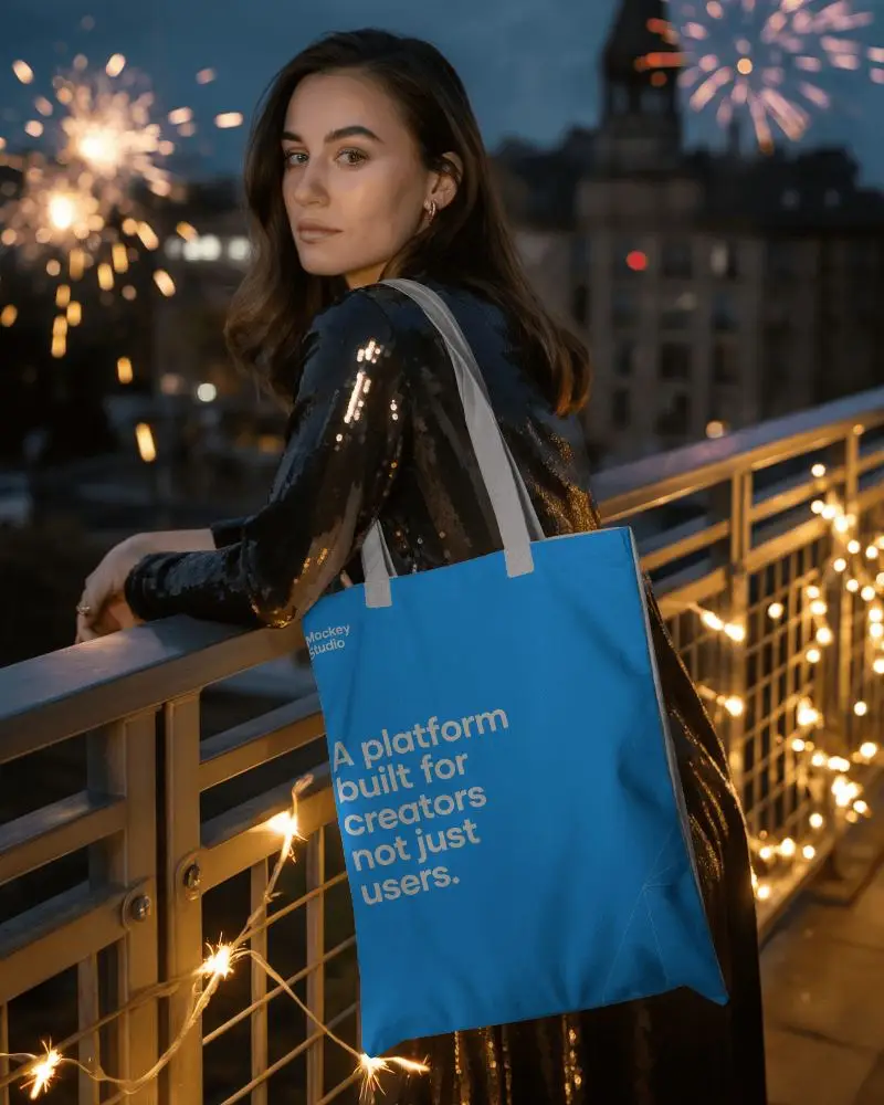 Stylish Nighttime Cityscape Tote Bag Mockup For Fashion And Accessory Brands 0334