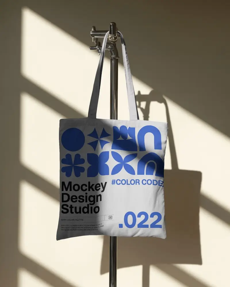 Minimalist Tote Bag Hanging On Metal Stand Ideal For Print Design And Logo Display 0339