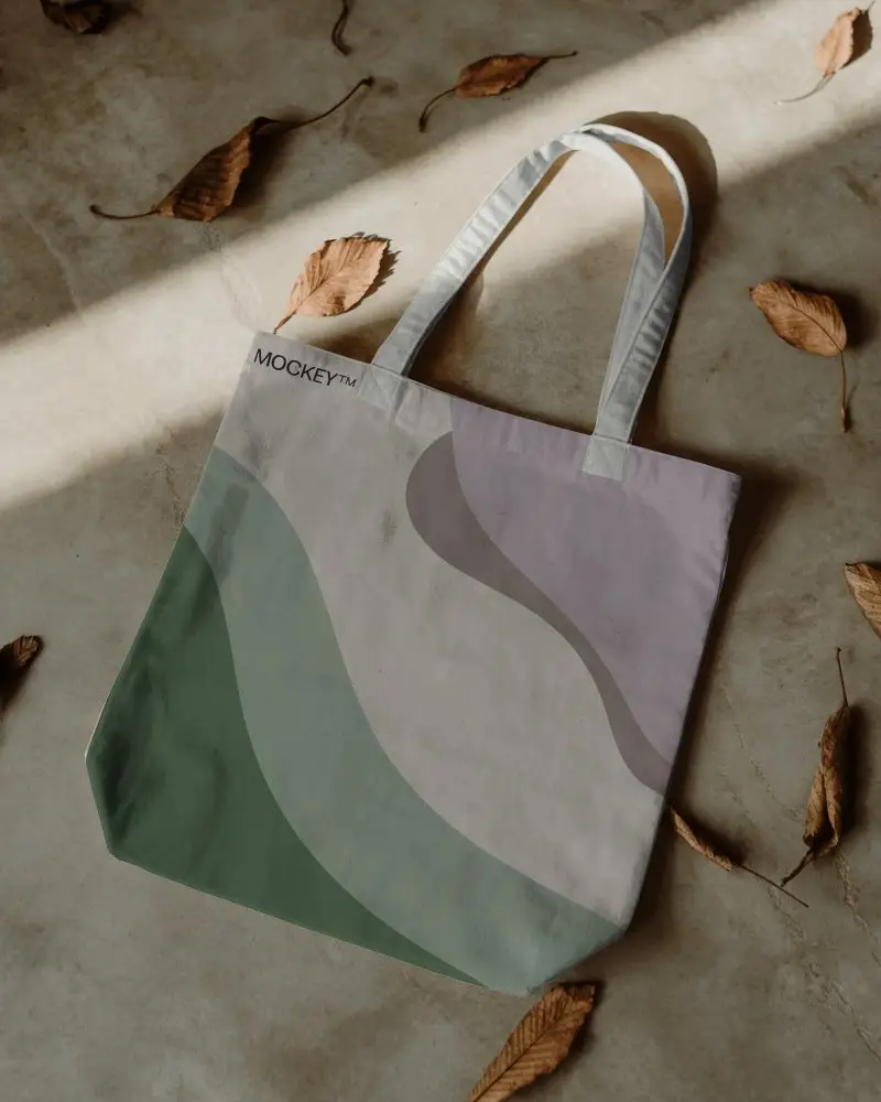 Empty Canvas Tote Bag Mockup With Long Handles On Textured Background For Branding 0341