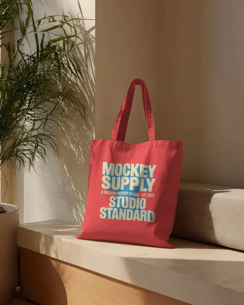 Eco Friendly Reusable Tote Bag Mockup On Stylish Table With Soft Shadows Effect