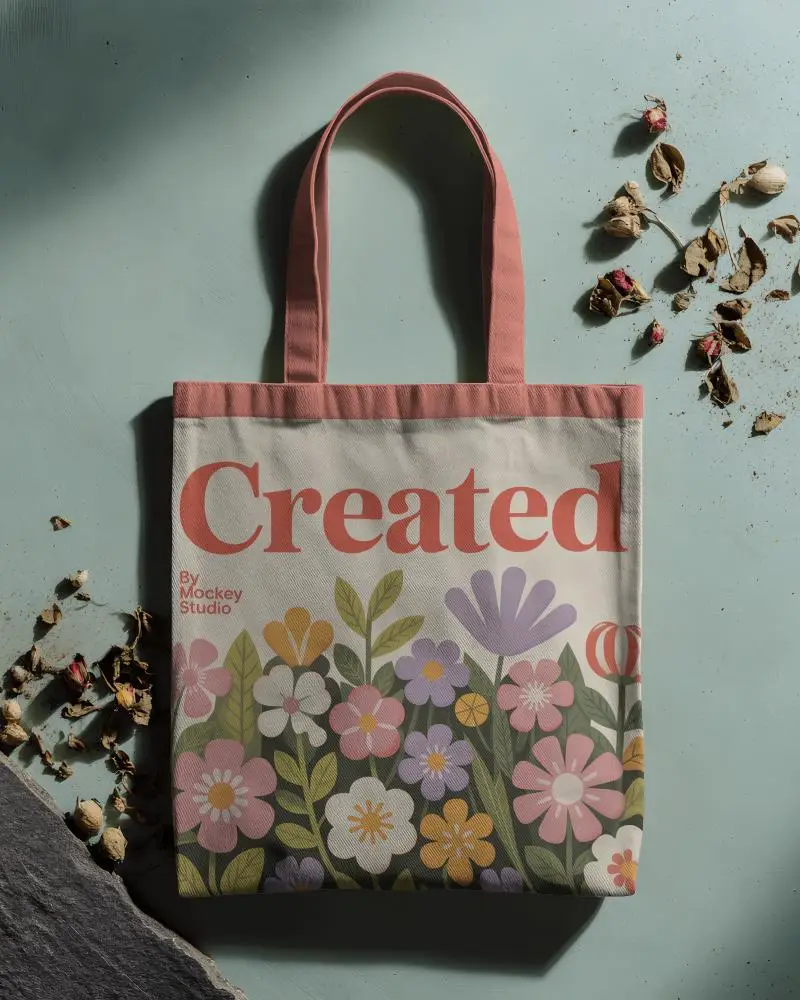 Plain Tote Bag Mockup With Natural Texture Background For Product Marketing And Print