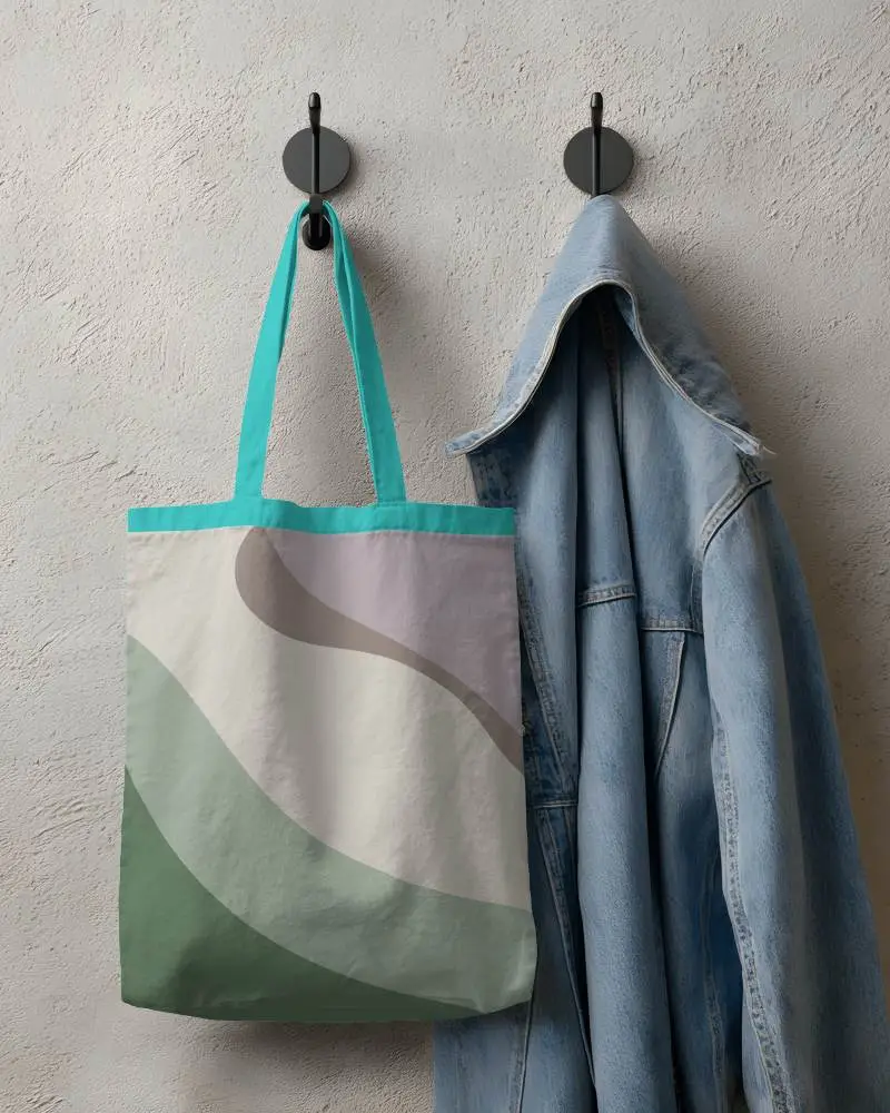 Reusable Cotton Tote Bag Mockup Hanging On Wall Hook Minimalist Fashion Stylish Eco Friendly