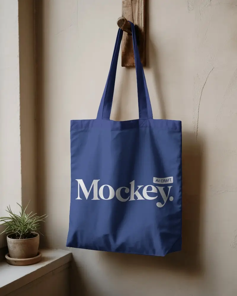 Simple Stylish Tote Bag Mockup Hanging On Wall For Custom Print Design Display