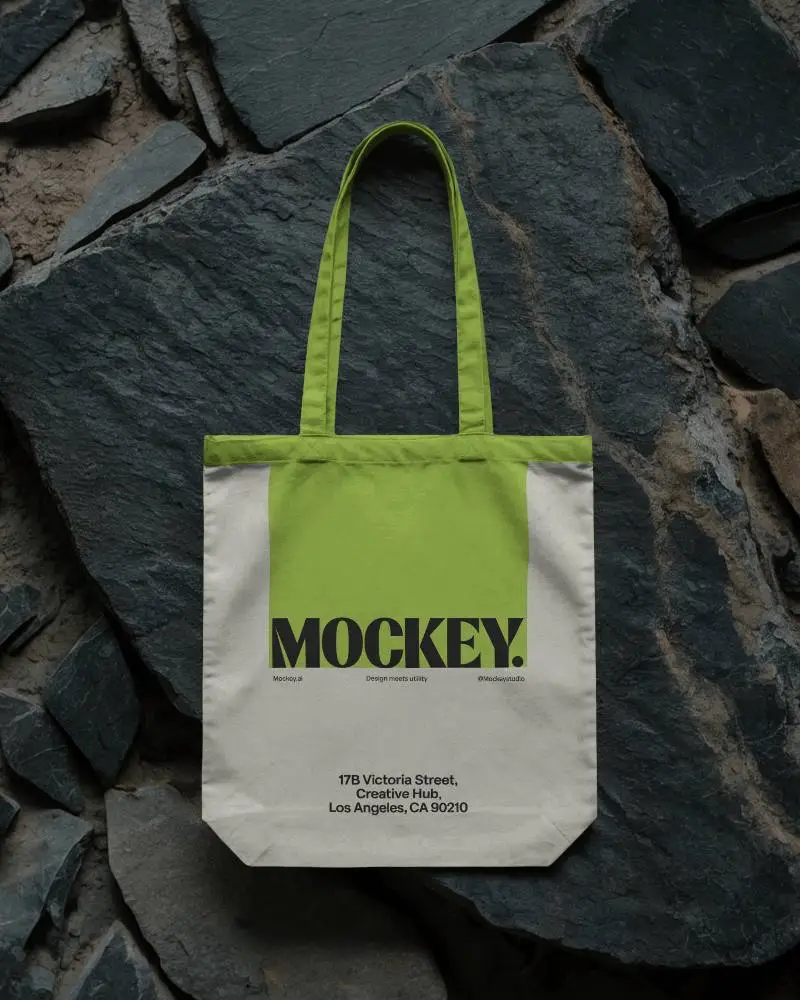 Rugged Slate Rock Surface Tote Bag Mockup Minimal Outdoor Adventure Style Natural Textured Backdrop