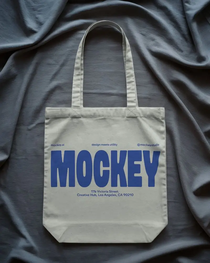 Draped Fabric Surface Tote Bag Mockup Soft Lighting Minimal Fashion Studio Styled Product Display