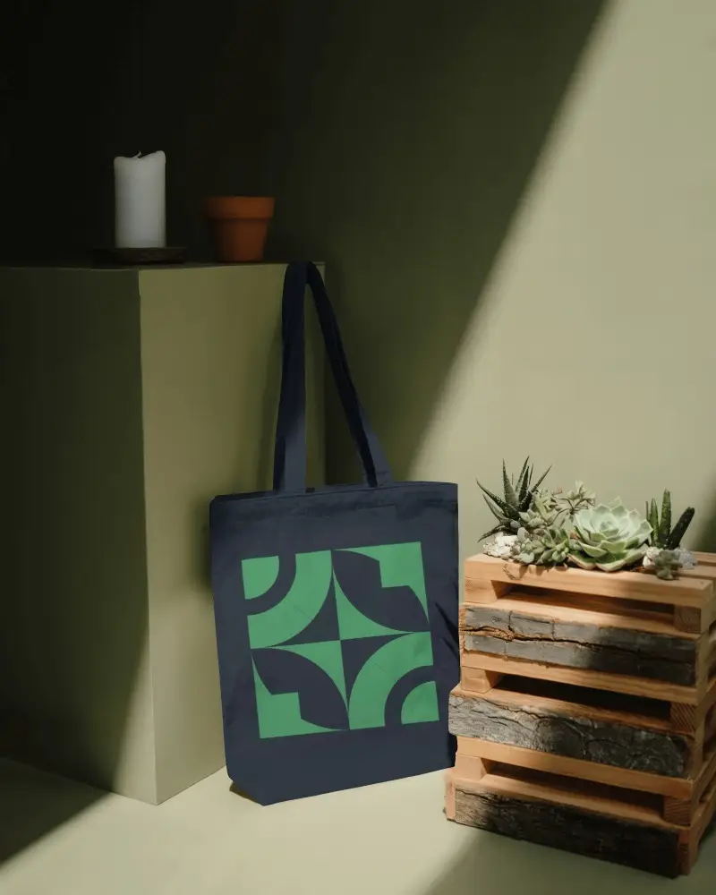 Minimalist Tote Bag Mockup In Modern Interior Setting With Natural Succulents And Textured Surfaces