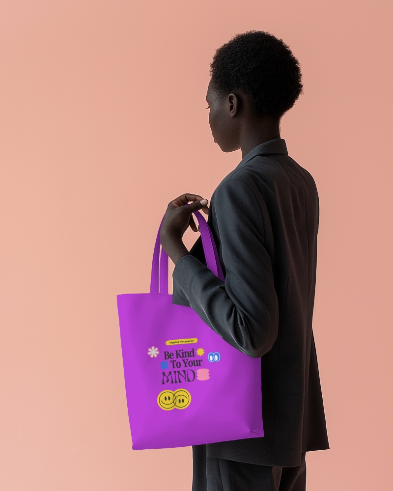 African Model In Coat With Totebag Mockup