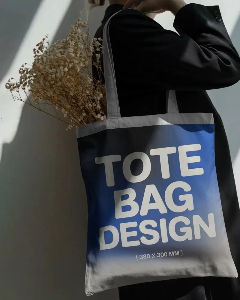 Eco Friendly Tote Bag Mockup Carrying Dried Flowers In Modern Minimalist Style Promo