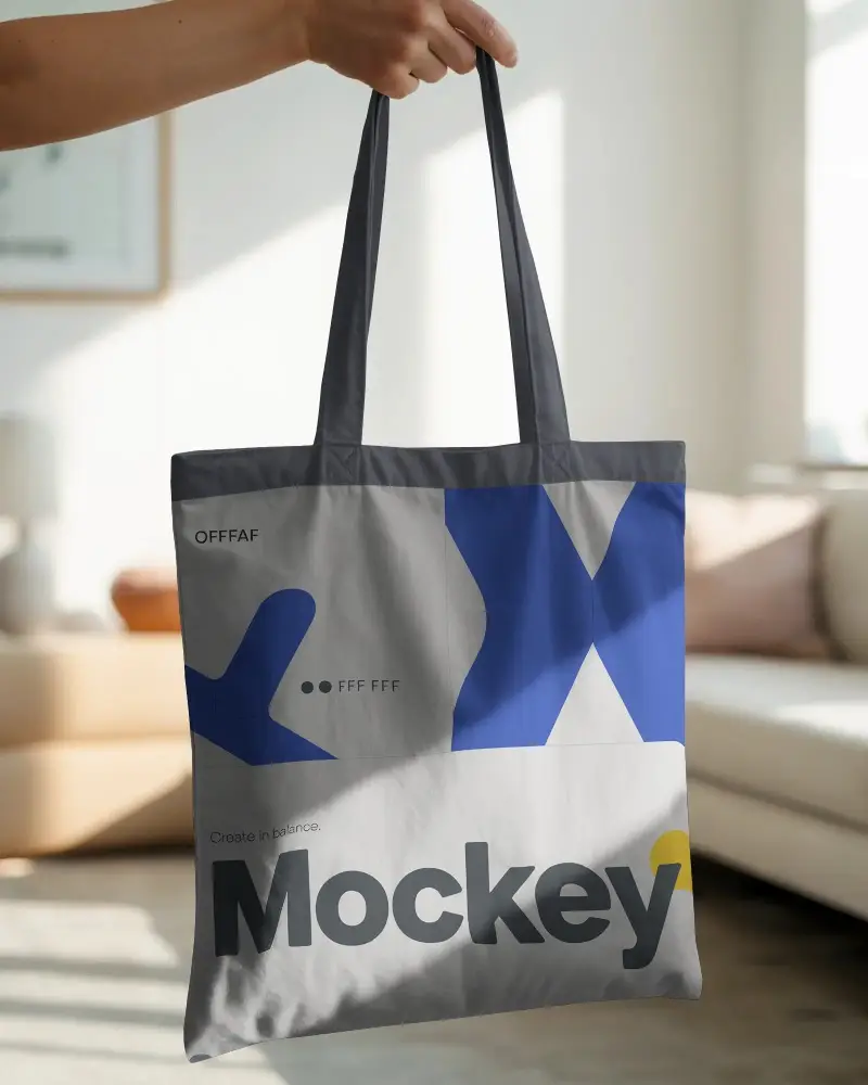 Minimalist Long Handle Tote Bag Mockup With Natural Light In Modern Home
