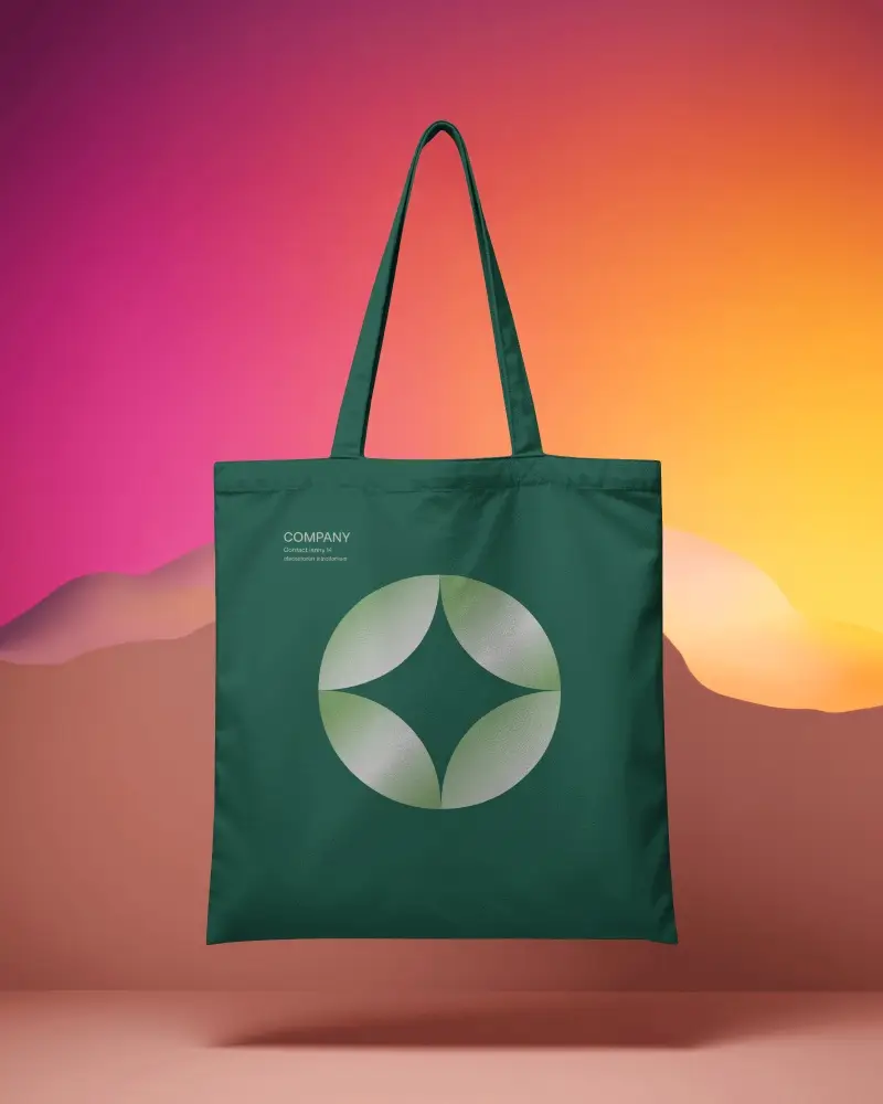 Dreamy Sunset Tote Bag Mockup Floating Before Colorful Desert Horizon