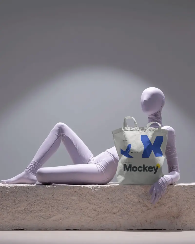 Fashion Posed Totebag Mockup With Abstract Mannequin Model And Soft Studio Spotlight