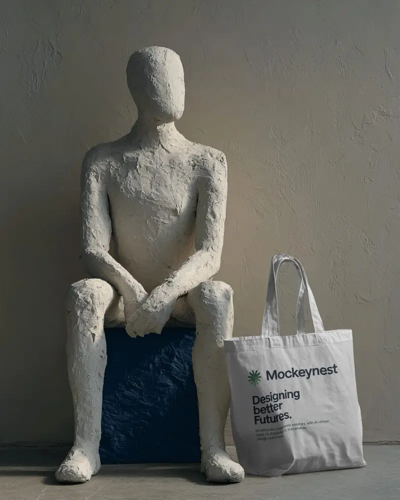 Sculptural Mannequin Totebag Mockup With Minimal Art Gallery Style Setting And Soft Light