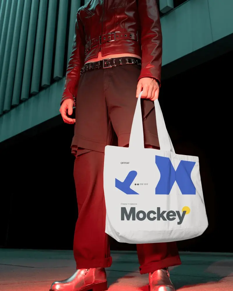 Urban Night Totebag Mockup Light Canvas Bag Held By Model In Modern Architecture Setting