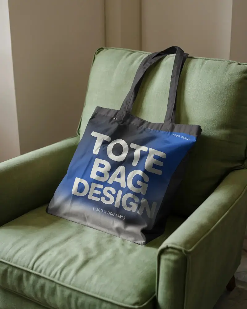 Cotton Tote Bag Mockup On Chair Minimalist Eco Friendly Reusable Grocery Shopping Accessory