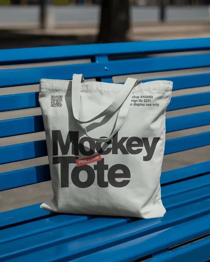 Reusable Cotton Tote Bag Mockup On Outdoor Park Bench For Creative Print Designs