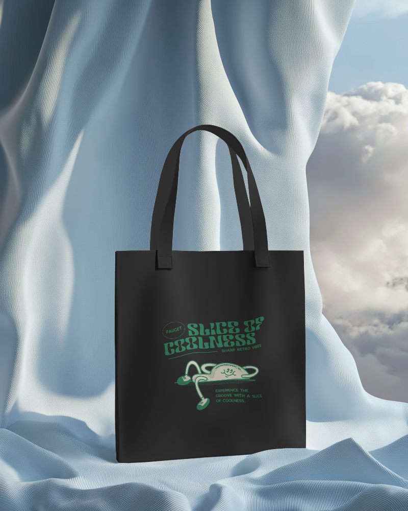 Floating Tote Bag Mockup With Cloudy Background And Flowing Fabric