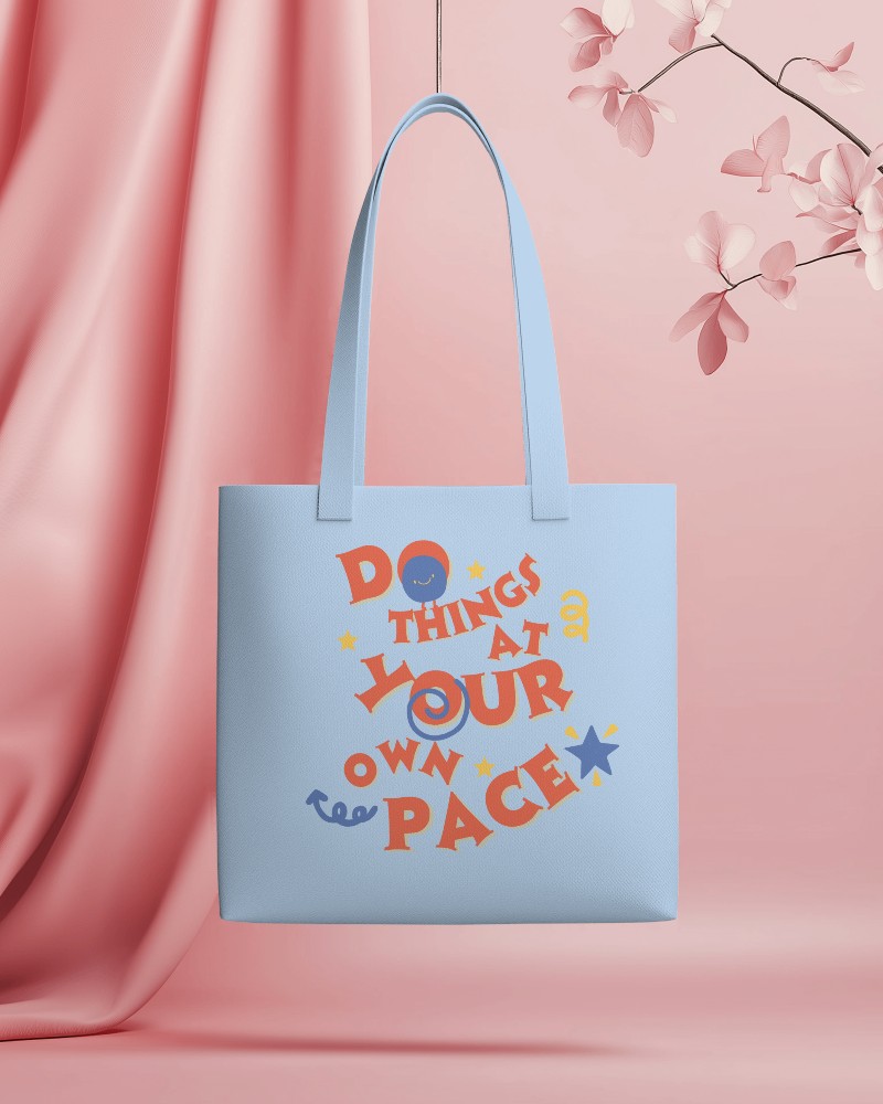 White Totebag Mockup With Pink Floral Backdrop