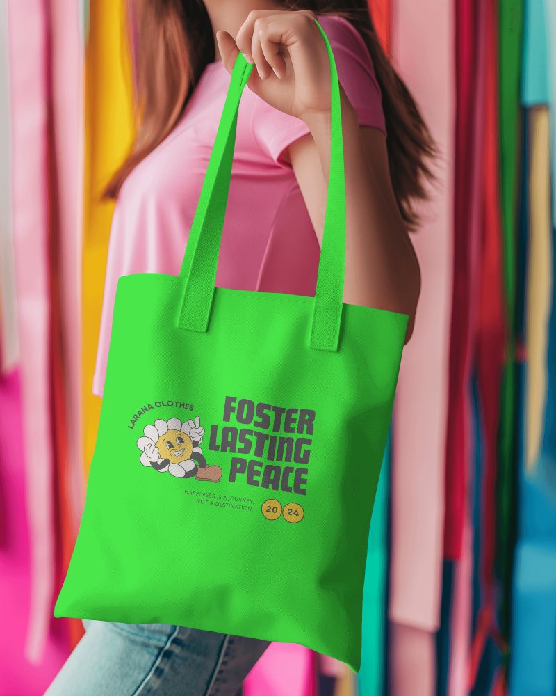 Woman Holding Totebag Mockup In Hand In Front Of Colored Background