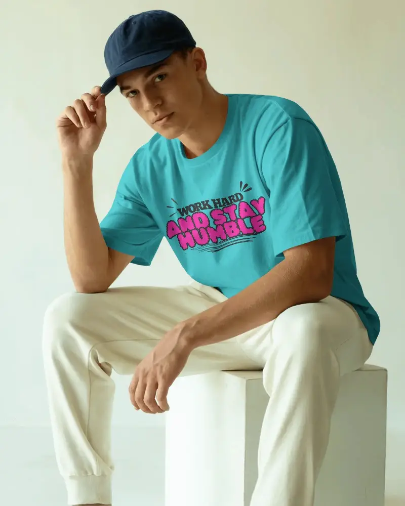 Relaxed Fit Tshirt Mockup Young Man In Cap And Light Pants Modern Neutral Background Bright Interior