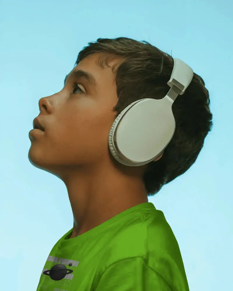 Trendy Youthful Tshirt Wearing Casual Headphones Portrait Modern Style Mockup Urban