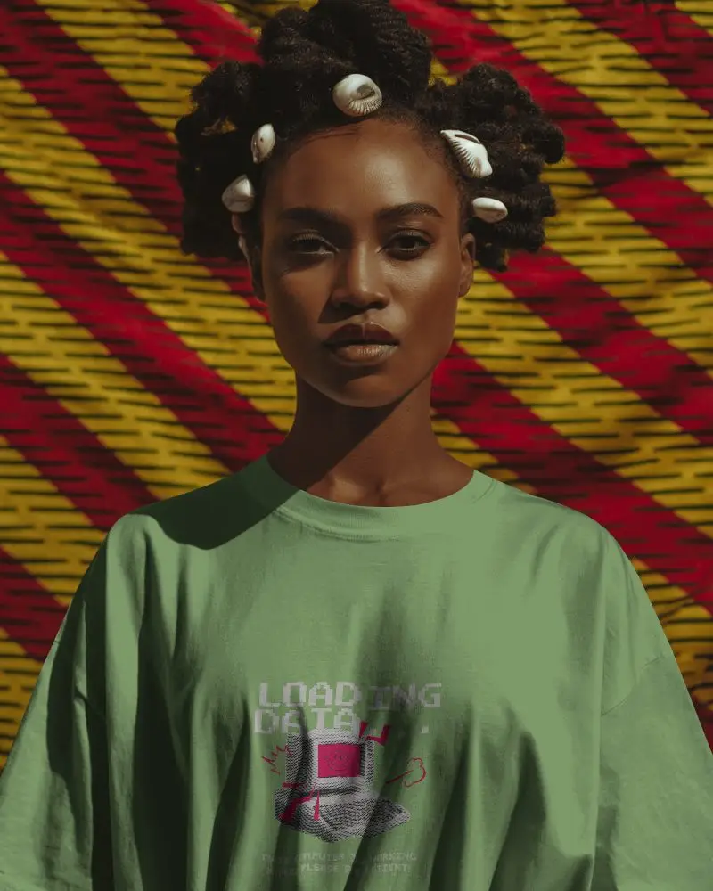 Edgy Look Tshirt Mockup Stylish Short Hair Model Wearing Loose Fit Shirt In Urban Artistic Environment