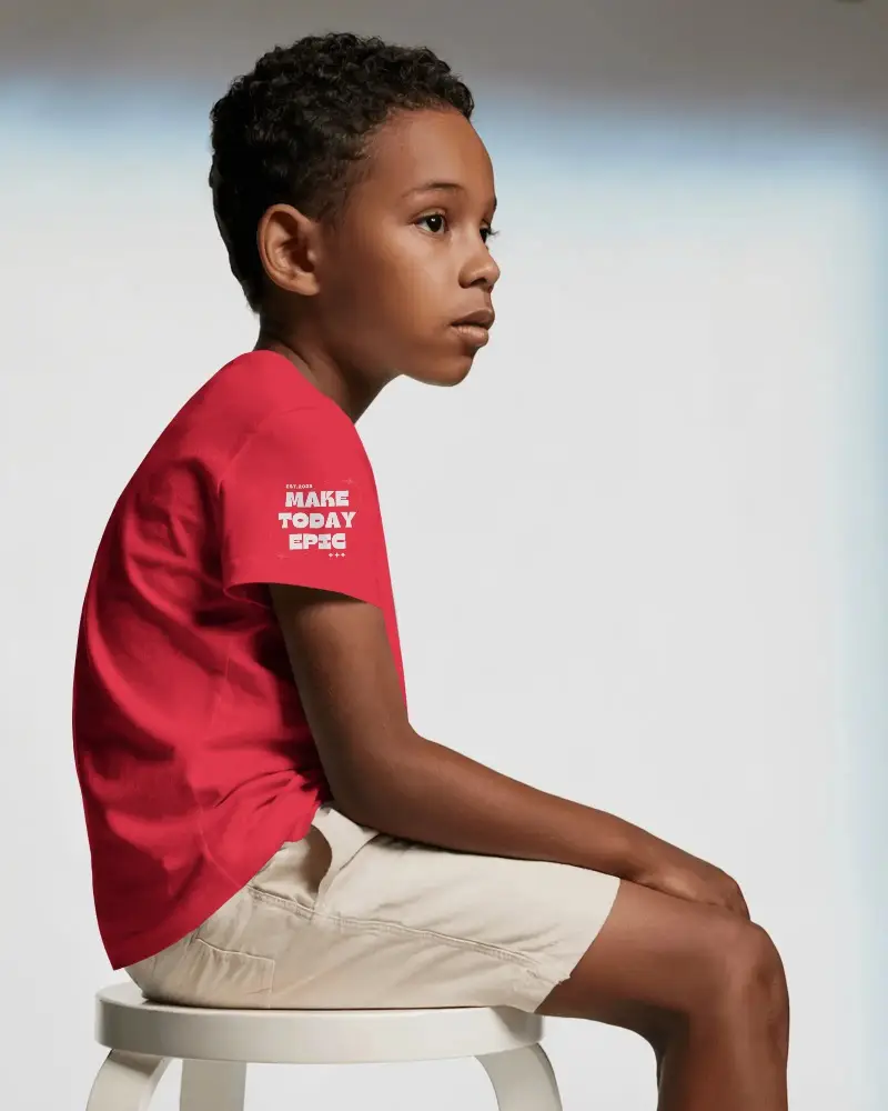 Kids Comfortable Casual Tshirt Mockup Side View On Neutral Background