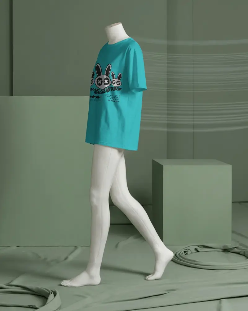 Minimalist Display T Shirt Mockup Headless White Mannequin In Motion With Pale Green Background And Cloth Ring