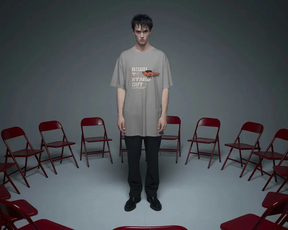 Urban Minimalist Oversized Tshirt Modeling Studio Fashion Forward Streetwear Style Mockup