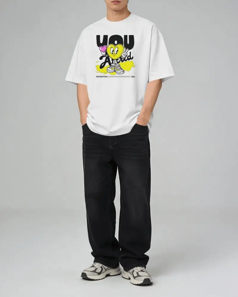 Full Body T Shirt Mockup Male Model Standing Hands In Pockets Clean Minimal Studio