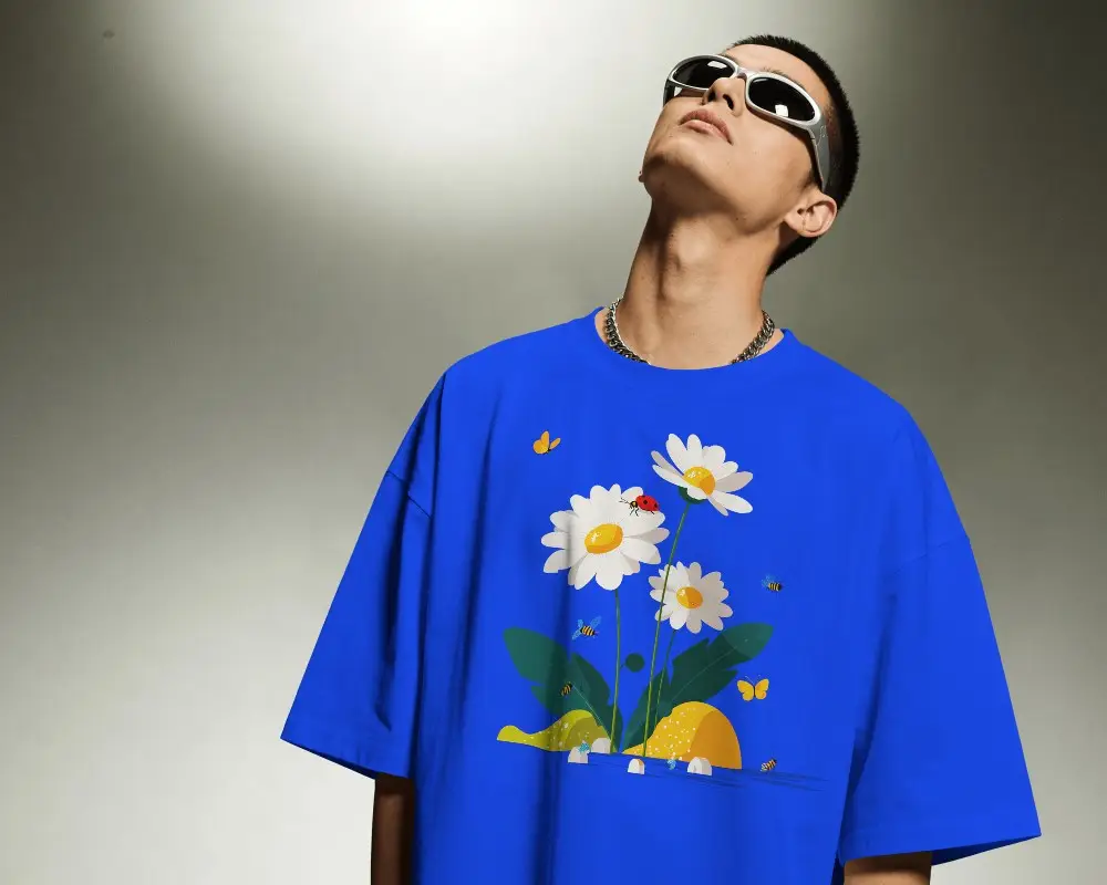 Upward Gaze T Shirt Mockup Male Model Looking Up Sunglasses Dramatic Lighting Background