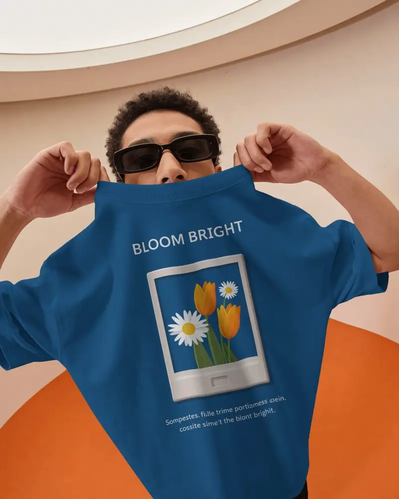 Fabric Lift T Shirt Mockup Male Model Holding Collar Up Closeup Architectural Background