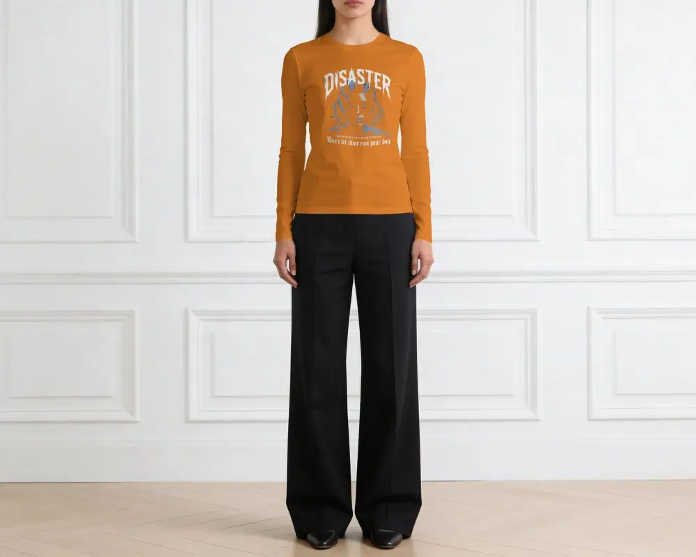 Modern Slim Fit Long Sleeve Tshirt Mockup For Women Elegant Basic Casual Wear Mockup Design