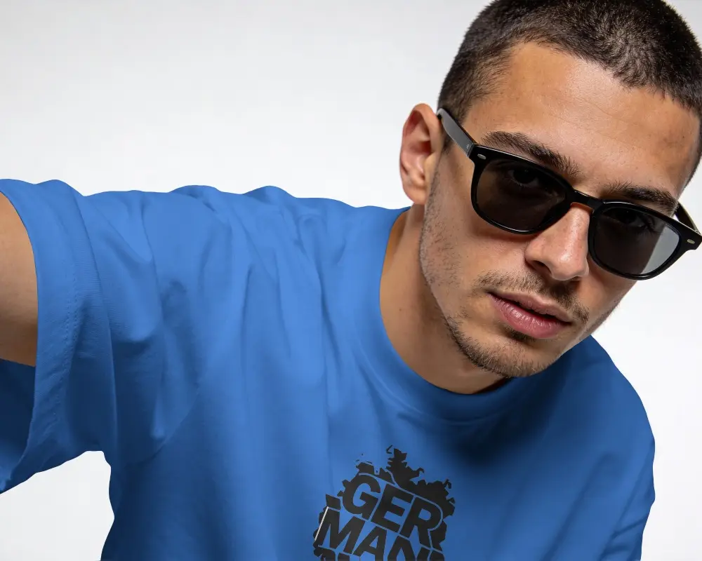 Stylish Men Wearing Casual Round Neck T Shirt Mockup With Sunglasses Modern Fashion Look