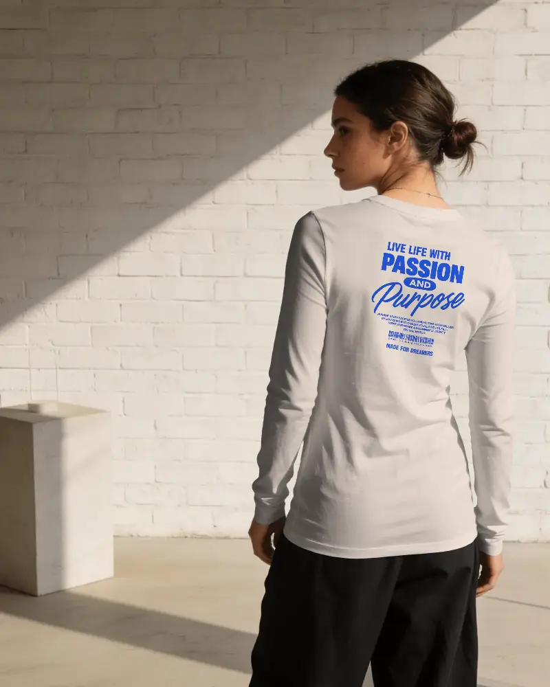 Woman Wearing Long Sleeve T Shirt Mockup Back View Minimalist Fashion Style