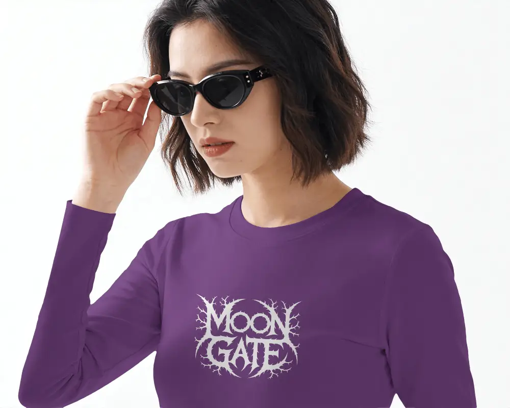 Woman Wearing Long Sleeve Basic Crewneck Tshirt Mockup With Casual Wear Fashion Style