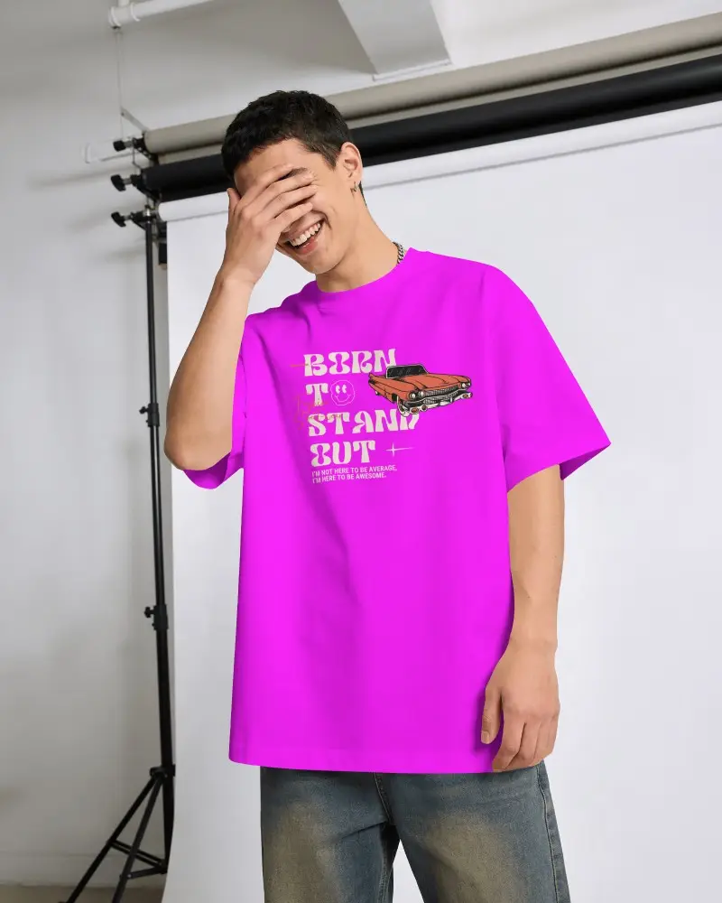 Studio T Shirt Mockup On Model With Laughing Pose And Clean Backdrop Environment And Even Light