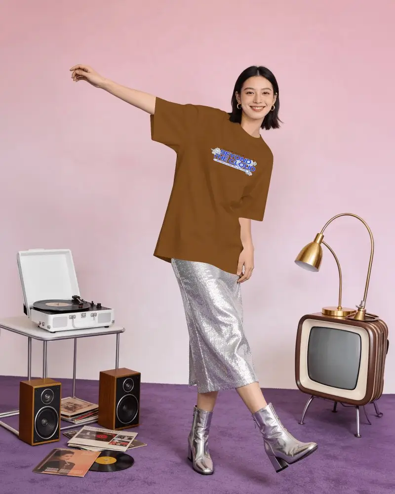 Fashion Lifestyle T Shirt Mockup On Model With Playful Pose And Retro Room Background