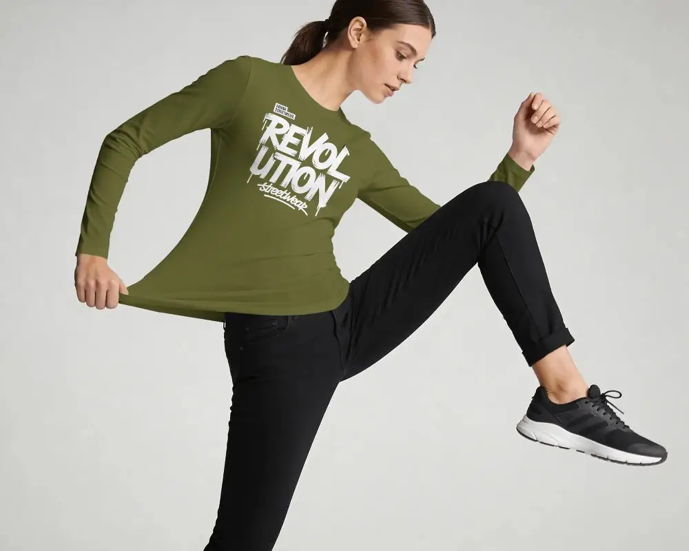 Breathable Stretchy Long Sleeve T Shirt Mockup For Women Lightweight Comfort Fit Wear Everyday