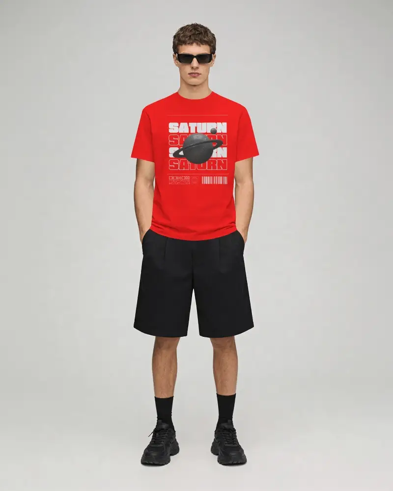 Full Body T Shirt Mockup On Model With Front View And Clean Studio Background Even Illumination