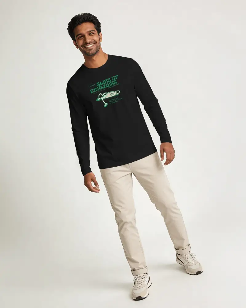 Tilted Standing T Shirt Mockup Male Model Relaxed Smile Clean Grey Studio Background