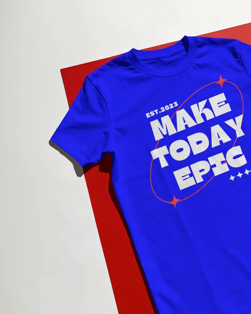 Flat Lay T Shirt Mockup Top View On Bold Red Surface Clean Minimal Composition Graphic Style