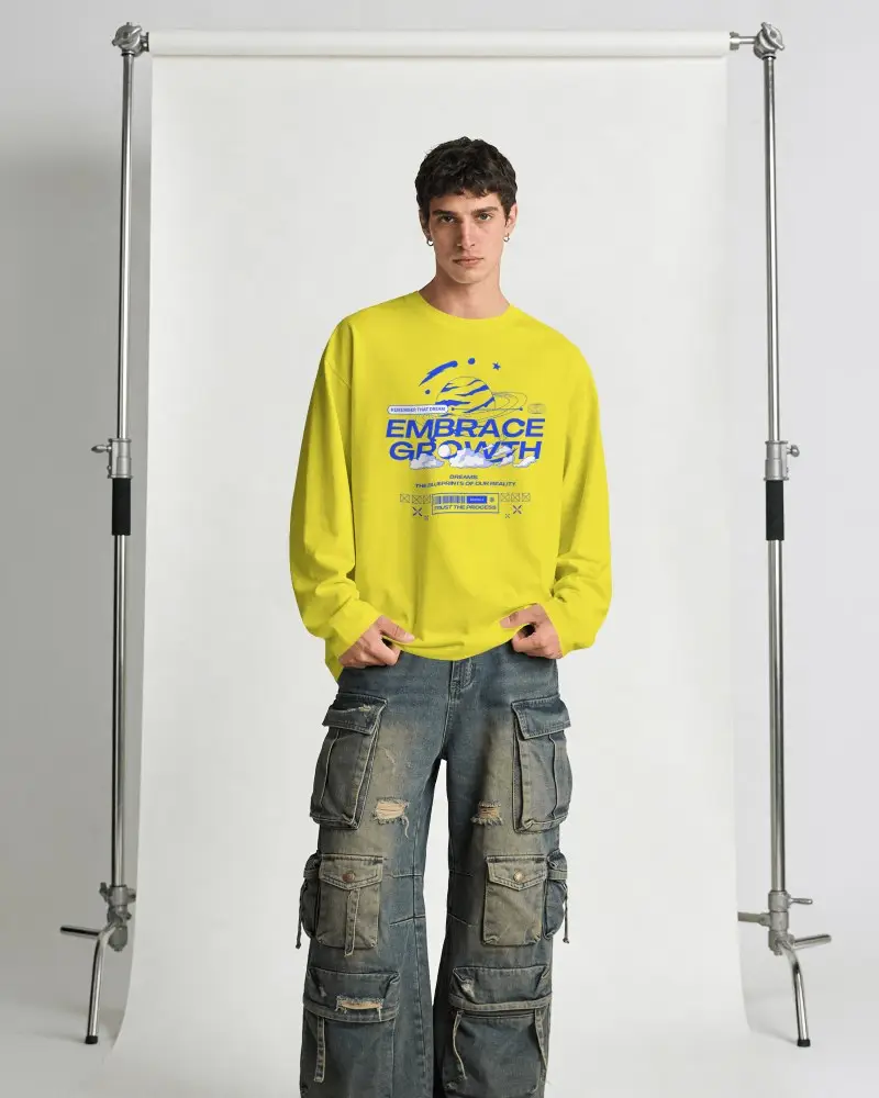 Studio Tshirt Mockup Male Model Standing In Front Of Paper Backdrop With Cargo Jeans Outfit
