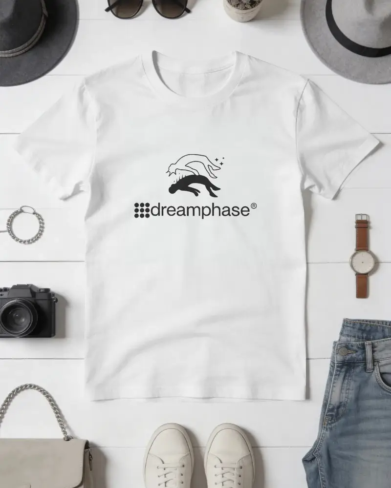 Casual Crewneck Tshirt Mockup Styled With Jeans Sneakers Watch And Hats On White Background