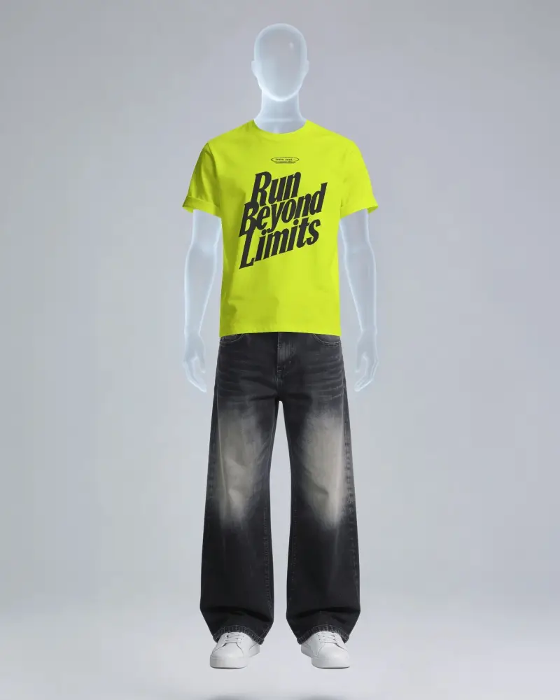 Full Body T Shirt Mockup On Mannequin With Neutral Studio Background And Clean Fashion Presentation